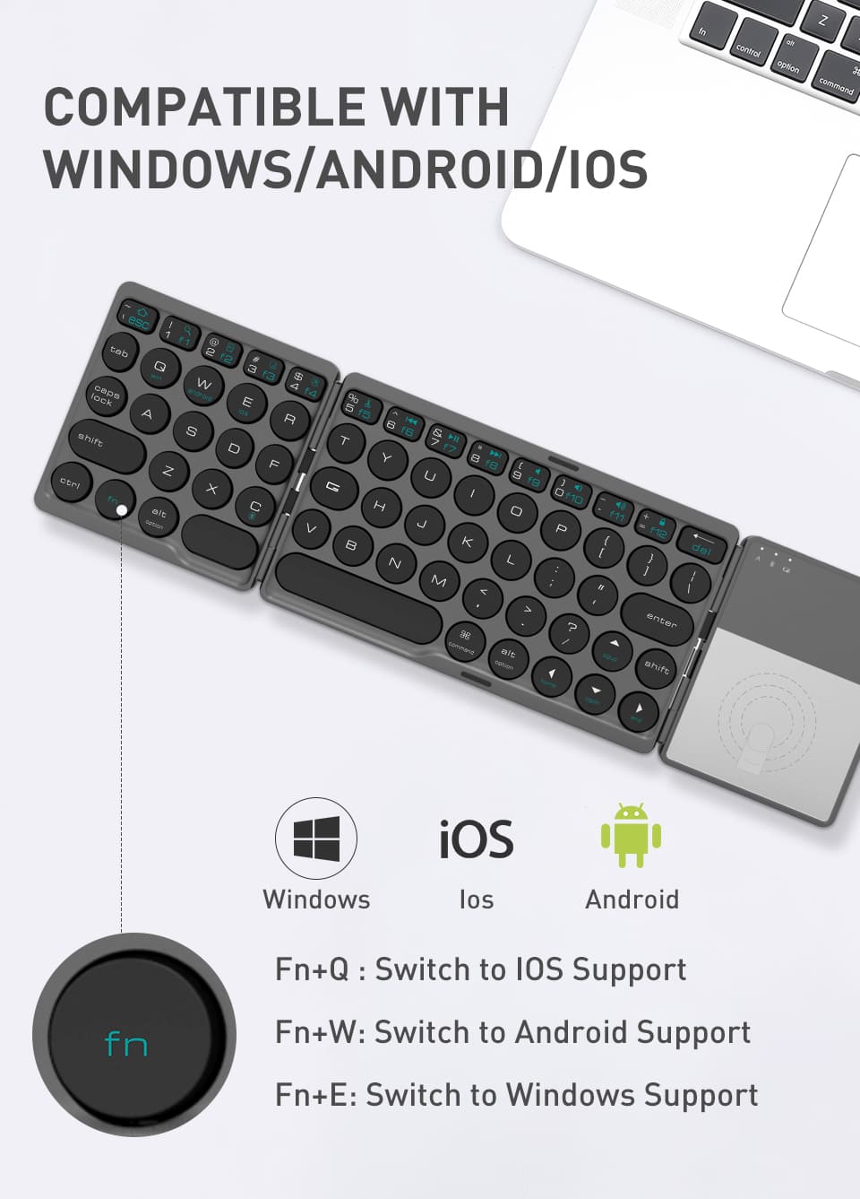 Round Key Folding Keyboard with Touchpad