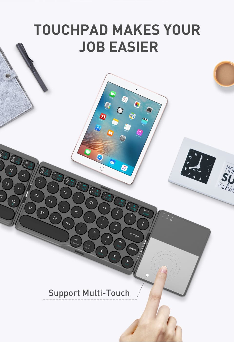 Round Key Folding Keyboard with Touchpad